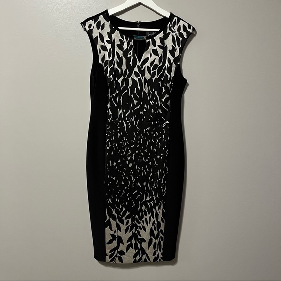 Joseph Ribkoff Signature Keyhole Neck Sheath Dress Style 223725 Gold Black - Picture 5 of 13